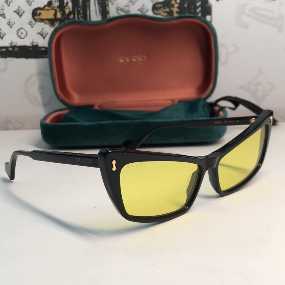 New Authentic Gucci GG626S 002 Sunglasses – Black Frame with Yellow Lenses ✨ - Picture 6 of 16